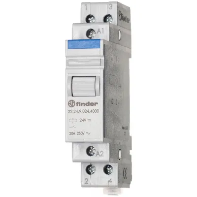 Finder Installationsrelais 22.24.9.024.4000 | 2 Öffner | 20A | 24V DC | mechanisch | DIN-Schiene | 1TE | 17,5mm