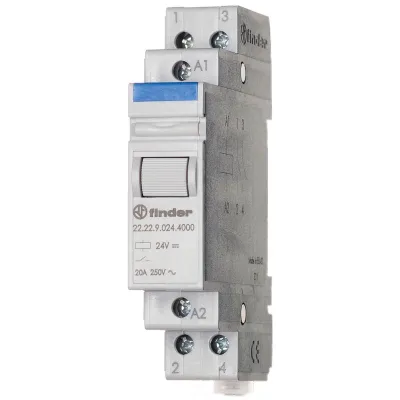 Finder Installationsrelais 22.22.9.024.4000 | 2 Schließer | 20A | 24V DC | DIN-Schiene | AgSnO2 | Grau