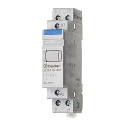 Finder Installationsrelais 22.22.9.024.4000 | 2 Schließer | 20A | 24V DC | DIN-Schiene | AgSnO2 | Grau