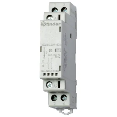 Finder Installationsschütz 22.32.0.230.4320 | 230V AC/DC | 2 Schließer | 25A | LED | erweiterbar | AgSnO2 | grau