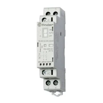 Finder Installationsschütz 22.32.0.230.4340 | 230V AC/DC | 25A | 2 Schließer | LED-Anzeige | mechanische Anzeige | grau