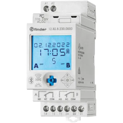 Finder Astro-Jahreszeitschaltuhr 12.B2.8.230.0000 | 2 Kanäle | Hutschiene | 110–230V | NFC | 16A