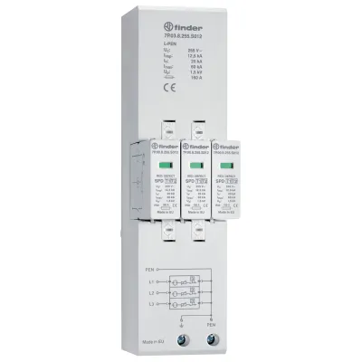 Finder Kombiableiter Typ 1+2 | Überspannungsschutz 12,5kA | 230V | 3TE | optische Anzeige | IP20