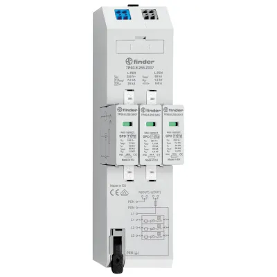 Finder Kombiableiter 7P.03.8.255.Z007 | Typ 1+2 Überspannungsschutz | 3-polig | 230 V | 7,5 kA