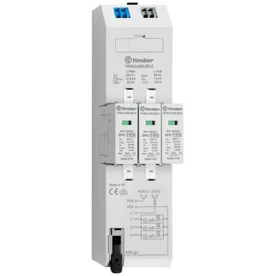 Finder Kombi-Ableiter Typ 1+2 | 3-polig TN-C | 12,5kA | 230V | für 40mm Sammelschiene | 3TE | IP20