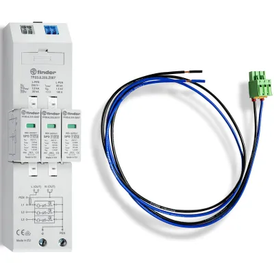 Finder Kombiableiter Typ 1+2 7P.04.8.255.Z007C08 | Überspannungsschutz dreiphasig TN-S TT | 7,5 kA | 230 V | 3 TE | IP20