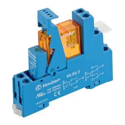 Finder Koppelrelais 49.52.8.230.0060 | 2 Wechsler 8A 230V AC | EMV-Entstörung | LED-Anzeige | Schraubanschluss | Blau