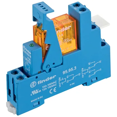 Finder Koppelrelais 49.52.8.230.0060 | 2 Wechsler 8A 230V AC | EMV-Entstörung | LED-Anzeige | Schraubanschluss | Blau