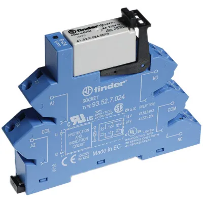 Finder Koppelrelais 38.62.0.024.0060 | 2 Wechsler 8A | 24V AC/DC | DIN-Schiene | LED | EMV-Entstörung | IP20 | Blau