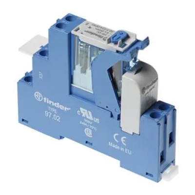 Finder Koppelrelais 4C.02.9.024.0050 | 2 Wechsler 8A | 24V DC | Schraubanschluss | LED | IP20 | blau
