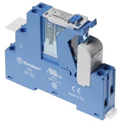 Finder Koppelrelais 4C.02.9.024.0050 | 2 Wechsler 8A | 24V DC | Schraubanschluss | LED | IP20 | blau