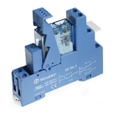 Finder Koppelrelais 49.52.9.024.5050 | 2 Wechsler | 8A 250V AC | 24V DC Spule | AgNi vergoldet | LED | EMV | blau