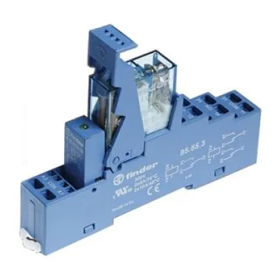Finder Koppelrelais 49.72.7.024.0050 | 2 Wechsler 8A 24V DC | EMV-Entstörung | LED | Federzuganschluss | IP20 | Blau