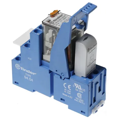 Finder Koppelrelais 58.34.8.024.0060 | 4 Wechsler 7A | 24V AC Spule | AgNi Kontakte | EMV | DIN-Schiene | LED | Blau