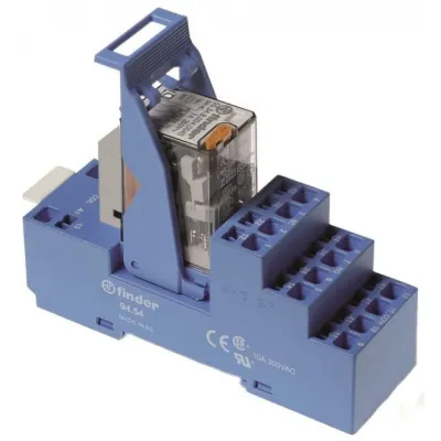 Finder Koppelrelais 58.54.8.230.0060 | 230V AC | 4 Wechsler | 7A | DIN-Schiene | LED | EMV | AgNi | Blau