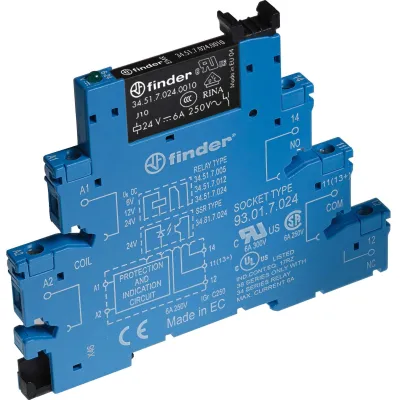 Finder Koppelrelais 38.51.0.240.0060 | 1 Wechsler 6A | 230-240V AC/DC | Schraubanschluss | LED | 6,2mm | Blau