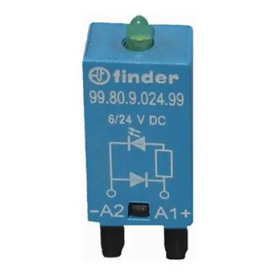 Finder Entstörmodul 99.80.9.024.99 | Freilaufdiode LED grün | EMV-Modul | 6-24V DC | Steckmodul blau