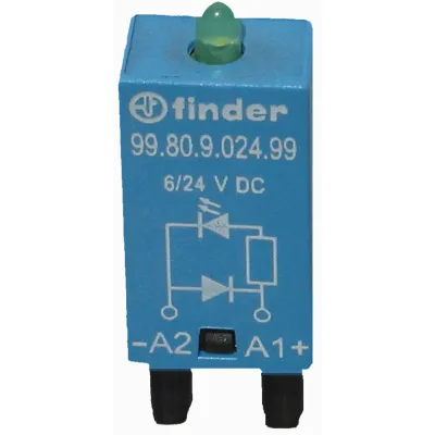 Finder Entstörmodul 99.80.9.024.99 | Freilaufdiode LED grün | EMV-Modul | 6-24V DC | Steckmodul blau
