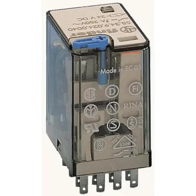 Finder Miniatur-Steckrelais 55.34.9.024.5090 | 4 Wechsler | 7A | 24V DC | LED | Handbetätigung | vergoldete Kontakte