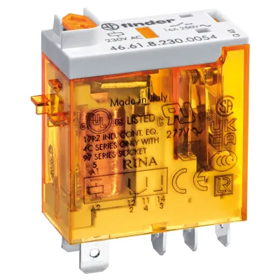 Finder Miniatur-Steckrelais 46.61.8.230.0040 | 16A 230V AC | 1 Wechsler | AgNi Kontakte | Handprüftaste | IP40