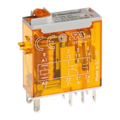 Finder Miniatur-Steckrelais 24V AC | 8A | 2 Wechsler | Steckanschluss | Handprüftaste | IP40