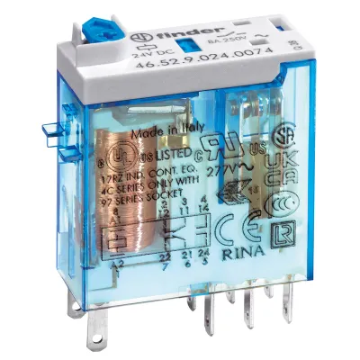 Finder Miniatur-Steckrelais 46.52.9.024.0040 | 2 Wechsler | 8A | 24V DC | AgNi Kontakte | Steckanschluss | IP40