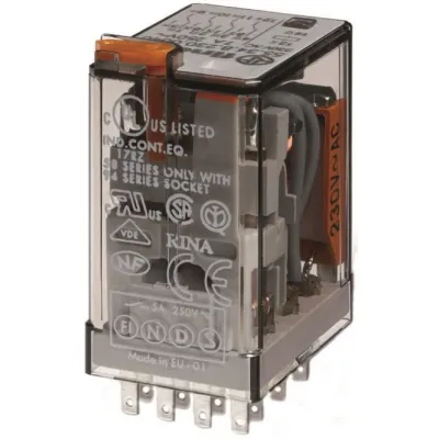 FINDER Miniatur-Steckrelais 55.34.8.230.5050 | 4 Wechsler | 7A | 230V AC | LED | vergoldete Kontakte | IP20