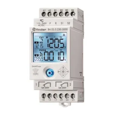Finder SMARTIMER Zeitrelais 84.02.0.230.0000 | 2-Kanal | 110-240V AC/DC | NFC programmierbar | 16A | Hutschiene