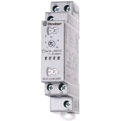 Finder Multifunktions-Zeitrelais 80.51.0.240.0000 | 24-240V AC/DC | 0,1s-24h | 1 Wechsler 8A | DIN 17,5mm | IP20