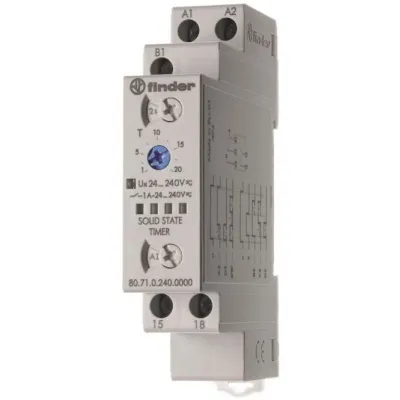 Finder Zeitrelais 80.71.0.240.0000 | 24-240V AC/DC | 0,1-86400s | DIN-Schiene | Halbleiter | 1A | 17,5mm
