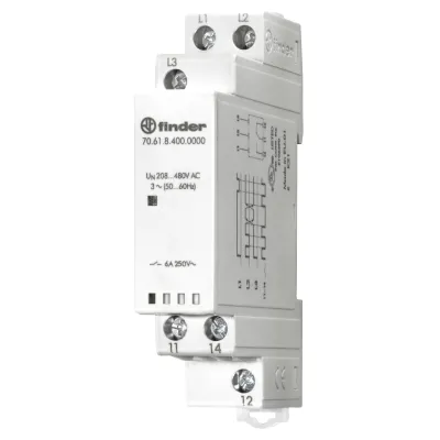 Finder Netzüberwachungsrelais 70.61.8.400.0000 | 3-Phasen-Überwachung | DIN-Schiene | 6A 400V AC | 17,5mm | LED | Grau