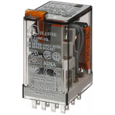 Finder Schaltrelais 55.34.8.012.0040 | 12V AC | 4 Wechsler | 7A | Steckrelais | mechanische Anzeige | IP20 | Blau