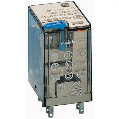 Finder Relais 553290240040PAS | 10A | 24V DC | 2 Wechslerkontakte | mechanische Anzeige | Testknopf | durchsichtig