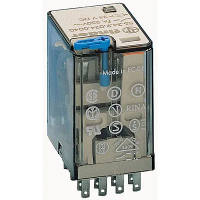 Finder Relais 55.34.9.024.0040 | Industrie-Relais 24V DC | 4 Wechsler | 7A | AgNi-Kontakte | Prüfknopf | IP20
