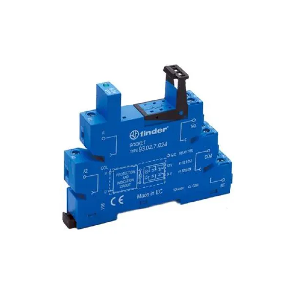 Finder Relaisfassung 93.02.7.024 | Sockel für 41.52/41.61 | TS35 Hutschiene | Schraubanschluss | LED | EMV | 6-24V DC