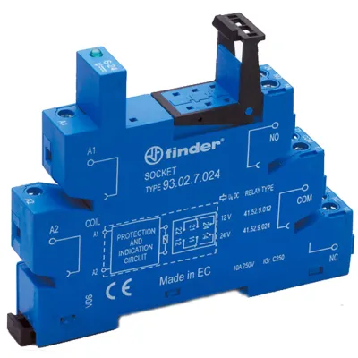 Finder Relaisfassung 93.02.7.024 | Sockel für 41.52/41.61 | TS35 Hutschiene | Schraubanschluss | LED | EMV | 6-24V DC