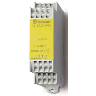 FINDER Relaismodul 7S.16.9.024.5420 | 4 Schließer 2 Öffner | 6A | 24V DC | LED | Steckanschluss | Tragschiene 22,5mm