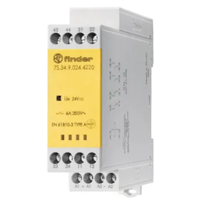 Finder Relaismodul 7S.34.9.024.4220 | Schaltrelais zwangsgeführt | 2 Schließer 2 Öffner | 6A 24V DC | LED | IP20