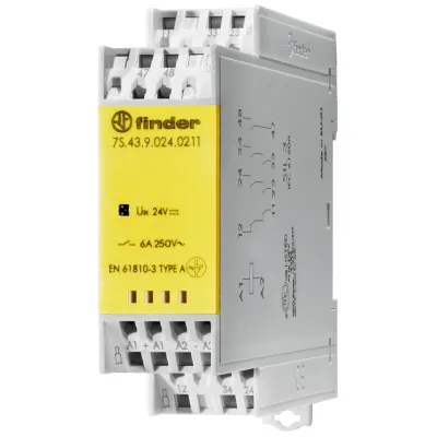 Finder Relaismodul 7S.43.9.024.0211 | zwangsgeführte Kontakte | 2 Schließer 1 Öffner | 6A | 24V DC | LED