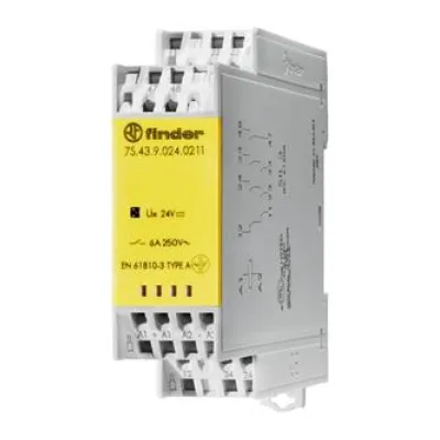 Finder Relaismodul 7S.43.9.024.0211 | zwangsgeführte Kontakte | 2 Schließer 1 Öffner | 6A | 24V DC | LED