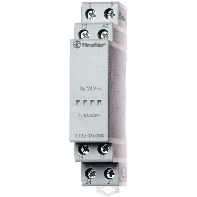Finder Ruf-Quittier-Relais 13.12.0.024.0000 | 1 Schließer 1 Wechsler | 8A 24V AC/DC | DIN-Schiene | AgNi | 1TE 60,8mm