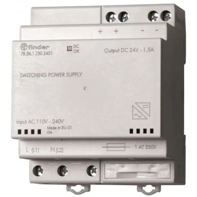 Finder Schaltnetzteil 78.36.1.230.2401 | 24V DC 36W 1,5A | DIN-Schiene | 110-240VAC/220VDC | Kurzschluss- & Thermoschutz