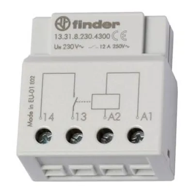 Finder Schaltrelais 13.31.8.230.4300 | Unterputz | mechanisch | 230V AC | 12A | 1 Schließer | Einbautiefe 39mm | Grau