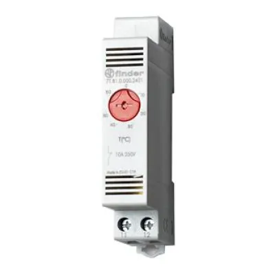 Finder Schaltschrank-Thermostat 7T.81.0.000.2401 | 1 Öffner NC | DIN-Schiene | -20 bis 40°C | 10A | 17,5mm | roter Knopf