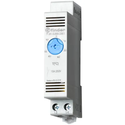 Finder Schaltschrank-Thermostat 7T.81.0.000.2301 | 10A | DIN-Schiene | Temperaturbereich -20 bis 40°C | Schließer | Blau