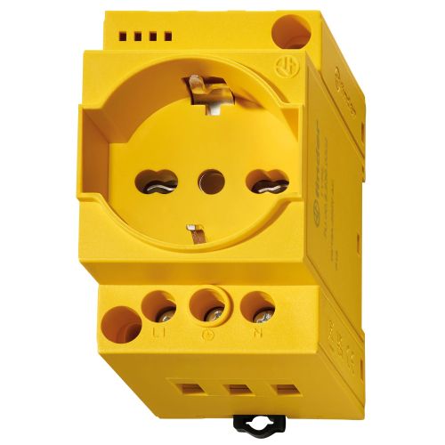 Bild: Finder Schaltschranksteckdose gelb mit LED Anzeige und Schutzkontakt
