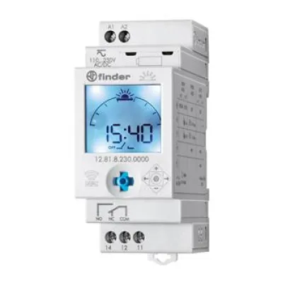Finder Astro-Schaltuhr 12.81.8.230.0000 | Zeitschaltuhr DIN-Schiene | 1 Kanal 16A | NFC | 230V AC | Astronomisch