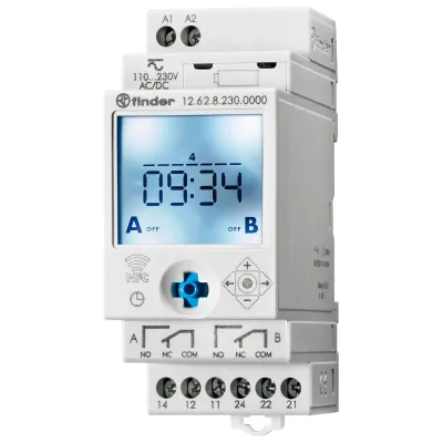 Finder Schaltuhr 12.62.8.230.0000 | 2 Wechsler 16A | NFC & App | weiß | elektronische Zeitschaltuhr