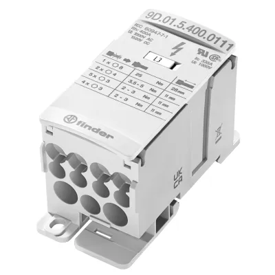 Finder Energie-Verteilerblock 400A 9D.01.5.400.0111 | 1 Eingang 11 Ausgänge | 1000V AC | Polzahl 12