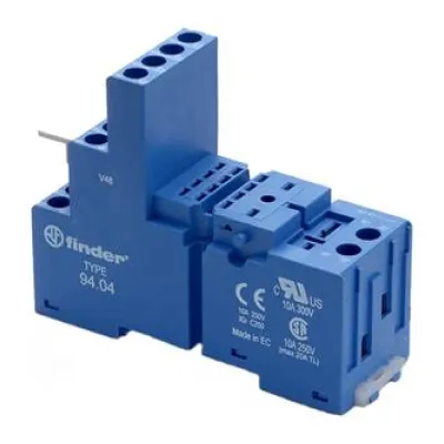 Finder Relaisfassung 94.04 | Relaissockel Serie 55.32/55.34/99.02 | Schraubanschluss | Hutschiene 35mm | 14 Pins | blau